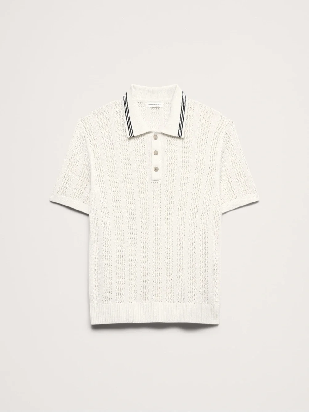 Banana Republic Cream Knit Polo with Navy-Trim Collar